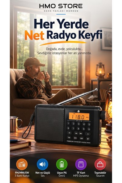 Taşınabilir 3 Bant Dijital Radyo ve MP3 Çalar - Güçlü Ses, Uzun Pil Ömrü ve TF Kart Desteğiyle Her An Yanınızda