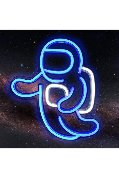 Generic جهاز عرض ضوئي نيون على شكل رائد فضاء، لافتات LED فضائية لديكور جدران ...