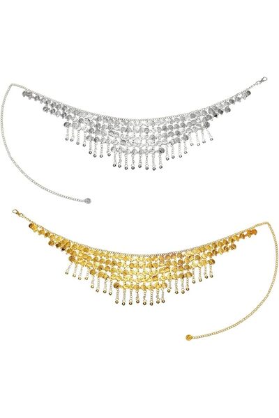Tazweeq 2 Packs Dance Hip Scarf Belt, Dangling Coins Belly Dancing Skirt, Dan...