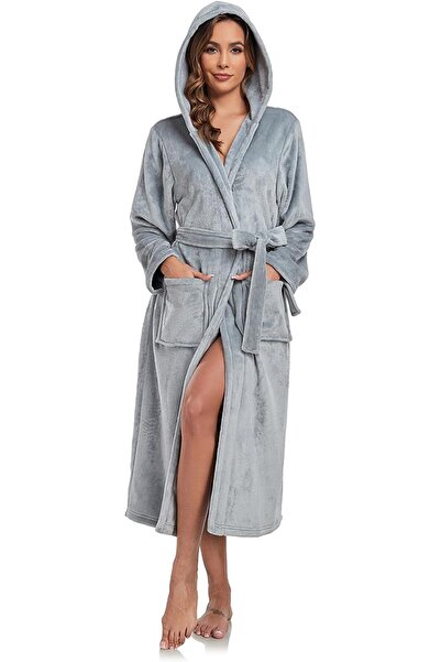 Generic Womens Hooded Robe, Long Flannel Dressing Gown with Pockets and Waist...
