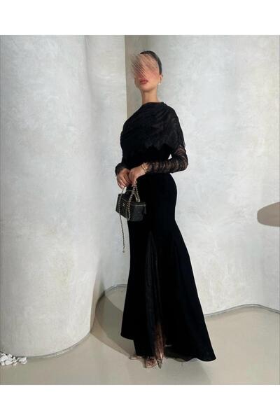 JOANNA فستان ناعم شتوي مخمل مع دانتيل