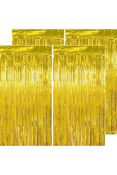 Arabest 4 Pcs Gold Tinsel Foil Fringe Backdrop Curtains,3.2 x 6.56 FT,Golden ...
