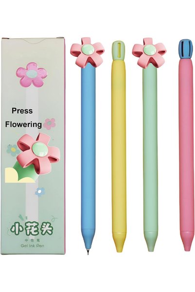 Arabest 4 Pcs Retractable Flower Gel Pens,0.5 mm Black Ink Deformable Flower ...