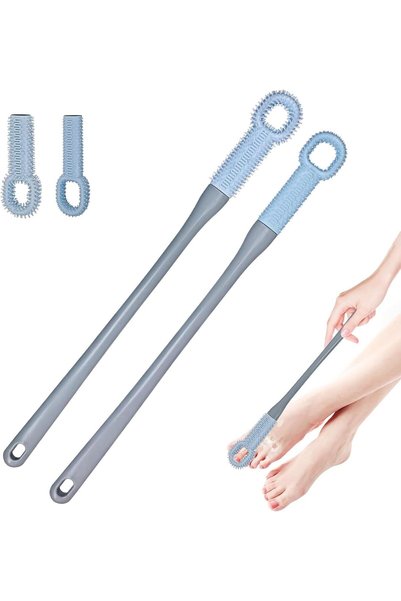 Arabest Toe Cleaning Brush Set with 40cm Long Handle,2 Pieces,Silicone Foot S...