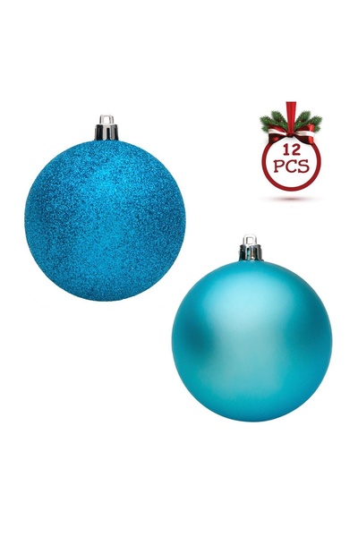 OEM Set de 12 Globuri pentru Brad de Crăciun Turcoaz Mate cu Glitter Ø8 cm