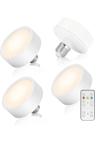 Arabest Battery Operated LED Light Bulbs with Remote,4-Piece Wireless Puck Li...