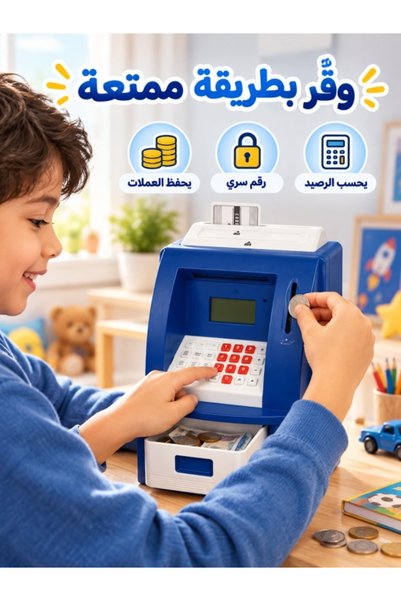 Kijarda حصالة نقود إلكترونية للأطفال على شكل صراف آلي مع كلمة مرور PIN ونظام ...