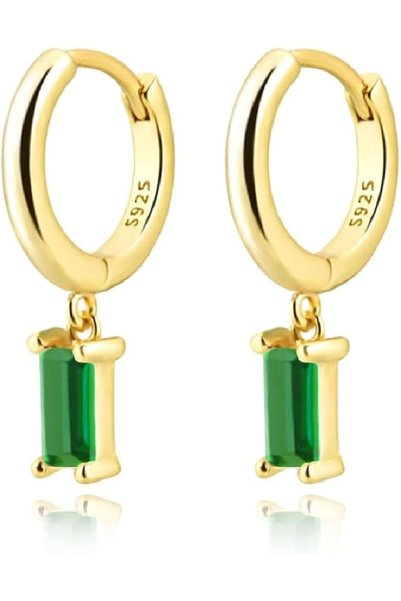 Arabest Gold Huggie Hoop Earrings with Green Zircon Crystals,Hypoallergenic F...