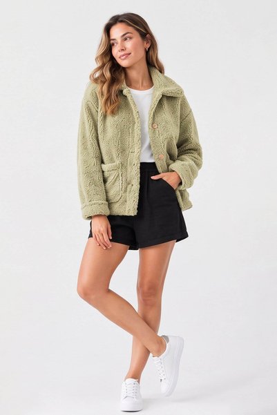 Fashion Friends Plush Green Women's Jacket 26K0419K1