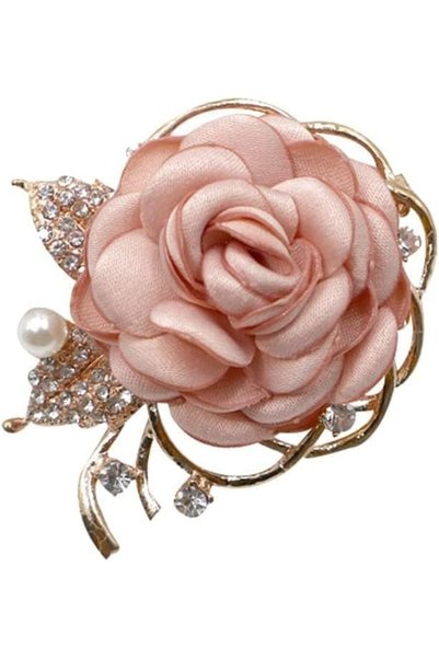Arabest Rose Flower Brooch Pin with Crystal and Pearl,Pink Fabric Flower Lape...