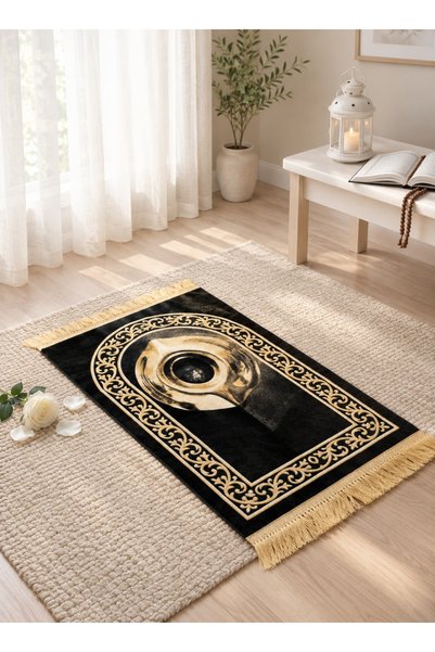 Miras Prayer Rug with Black Stone Pattern, Cotton Material and Comfortable Pa...