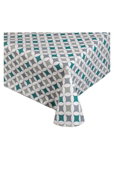 OEM Față de Masă Plastifiata Gri Turcoaz Romburi Cercuri 180x140 cm – Protecț...
