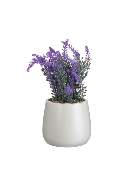OEM Ghiveci Decorativ Ceramic Alb cu Planta Artificială Lavanda Ø11x24 cm