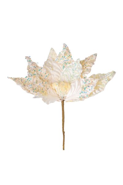 OEM Floare Decorativa de Crăciun Ecru Catifelata cu Glitter Holografic 33 cm ...