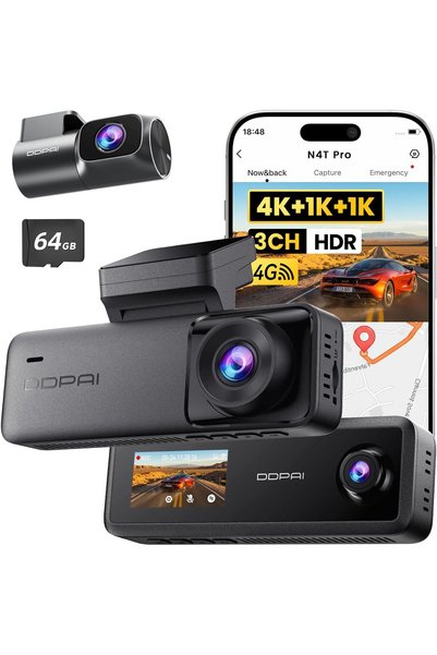 DDPAI 3 Channel Dash Cam for Cars, 4K+1080P+1080P, 3CH HDR Front Inside Rear,...