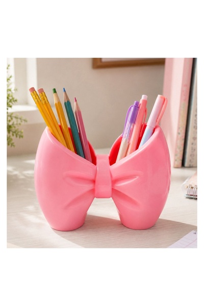 OEM Suport Creioane Fundiță Roz 15x7x11 cm, Organizator Decorativ pentru Birou