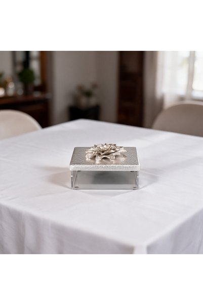 Generic Brand Acrylic Serving Box with Hammered Silver Lid and Luxurious Rose...