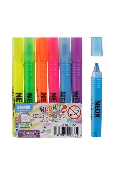 Jumbo Set 6 Evidențiatoare Subțiri Neon – Galben, Verde, Albastru, Portocaliu...