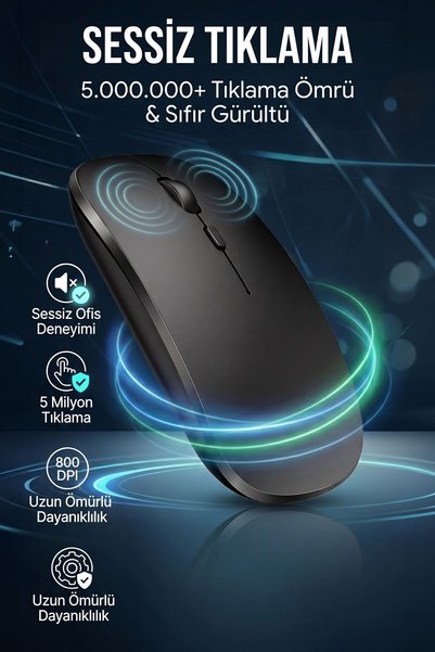Modazirve Ultra Slim Sessiz Tıklama Bluetooth Şarjlı 2.4ghz Kablosuz Mouse 1600dpi