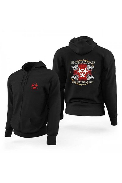 CrowsGate Biohazard Kill Or Be Killed Black Zippered Limited Edition Hooded S...
