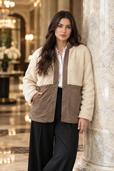lumberjack HN-1536 Palton casual cu glugă, culoare camel, pentru femei