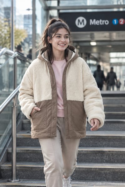 lumberjack HN-5704 Palton casual cu glugă, culoare camel, pentru femei