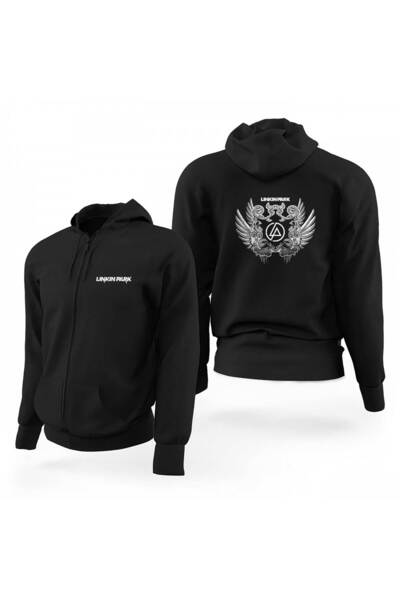 CrowsGate سويت شيرت بغطاء للرأس من Linkin Park Wings باللون الأسود بسحاب محدود