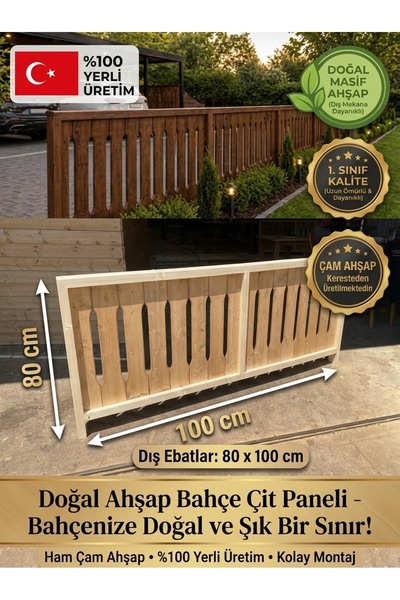 YSC DESIGN Bahçe Çiti Paneli 80x100 cm – Ham Çam Bahçe Bordürü Korkuluk Dekor...