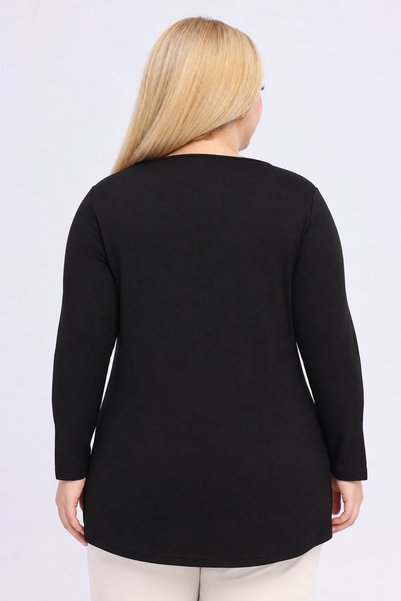 Curvy Trend Büyük Beden İnci İşlemeli Pliseli V Yaka Kol Ucu Yırtmaç Detaylı Tunik