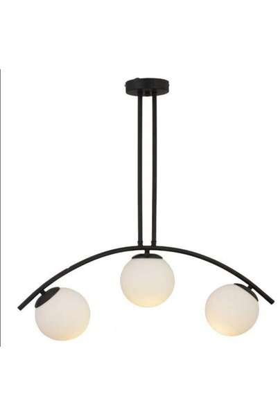LightPlanet Plafonieră modernă neagră cu globuri de sticlă albe, 3 lumini E27, 67 cm