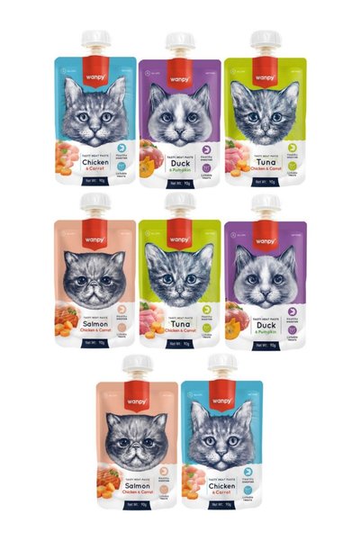 Wanpy Tasty Meat Paste Taze Sıvı Kedi Ödül Maması Karışık 90gr - 8 Adet Lezze...
