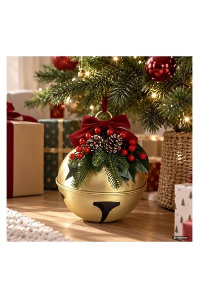 OEM Clopotel Decorativ de Crăciun Auriu cu Crengute Ø25 cm – Atmosferă Festiv...