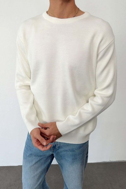 JB John Borners Men's Crew Neck Basic Knitwear Sweater Ecru - 26125