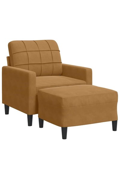 vidaxl Fotoliu canapea cu taburet, maro, 60 cm, catifea
