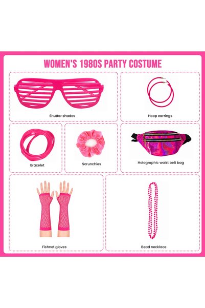 GGEROU 80s Party Accessories Set for Women Rose Red Bumbag Glasses Earrings N...
