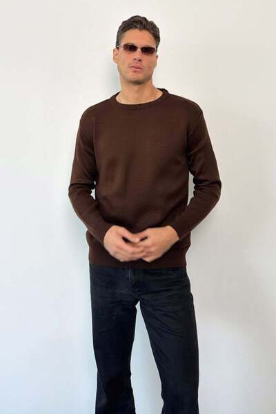 JB John Borners Men's Crew Neck Basic Knit Sweater Brown - 26125