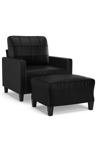 vidaxl Fotoliu canapea cu taburet, negru, 60 cm, piele ecologică