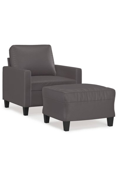 vidaxl Fotoliu canapea cu taburet, gri, 60 cm, piele ecologică