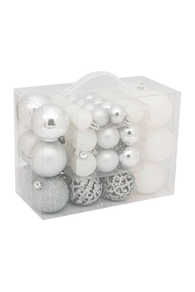 OEM Set de 50 Globuri pentru Brad de Crăciun Albe-Aurii, Value Pack, 3-4-6 cm