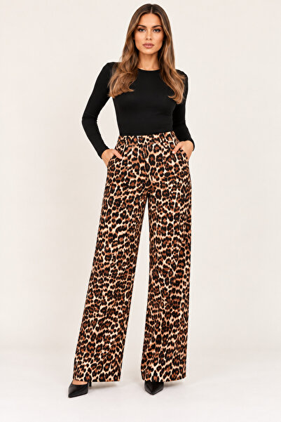 citycenterfashion Pantaloni largi cu talie înaltă și imprimeu leopard pentru ...