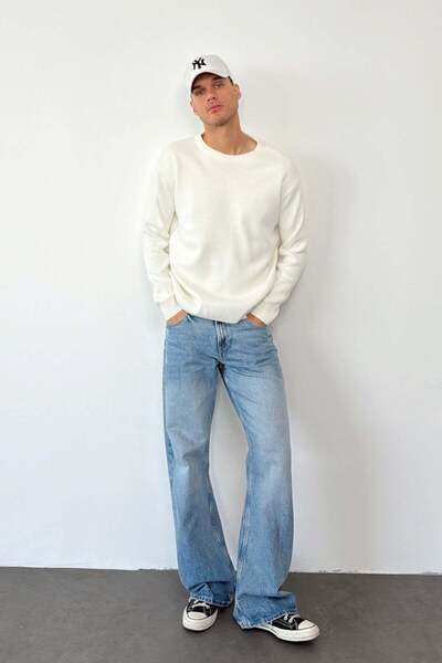 JB John Borners Men's Crew Neck Basic Knitwear Sweater Ecru - 26125