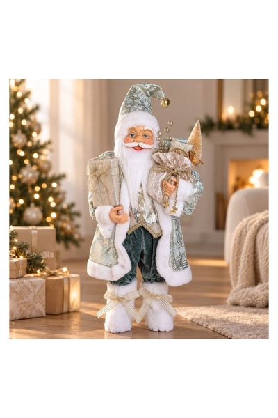 OEM Mos Crăciun Decorativ cu Costum Verde Menta si Cadou 60 cm – Decor Festiv...