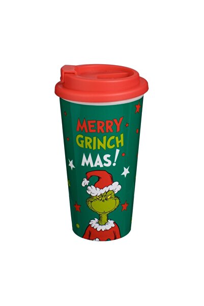 OEM Pahar de Crăciun din Plastic Verde 450 ml cu Grinch și Capac Roșu – Recip...