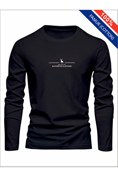 l'eivor Regular Fit Baskılı %100 Pamuk Erkek Uzun Kol T-shirt