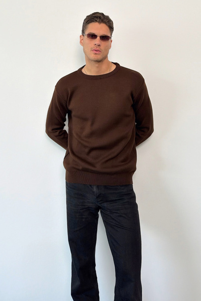 JB John Borners Men's Crew Neck Basic Knit Sweater Brown - 26125