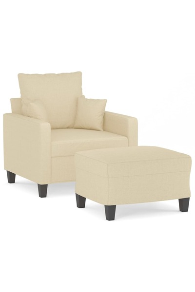 vidaxl Fotoliu canapea cu taburet, crem, 60 cm, material textil