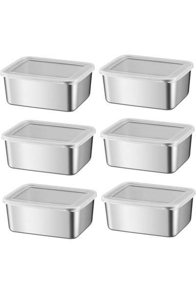 Generic Brand 6 Stainless Steel Boxes with Airtight Lids, Square Storage, Silver