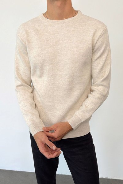 JB John Borners Men's Crew Neck Basic Knitwear Sweater Stone - 26125