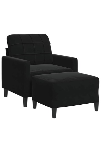 vidaxl Fotoliu canapea cu taburet, negru, 60 cm, catifea