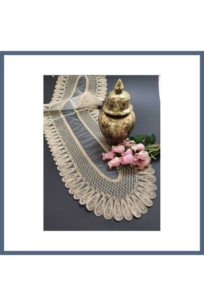 Kadife Detaylı Bej Runner (120x30cm) ET1